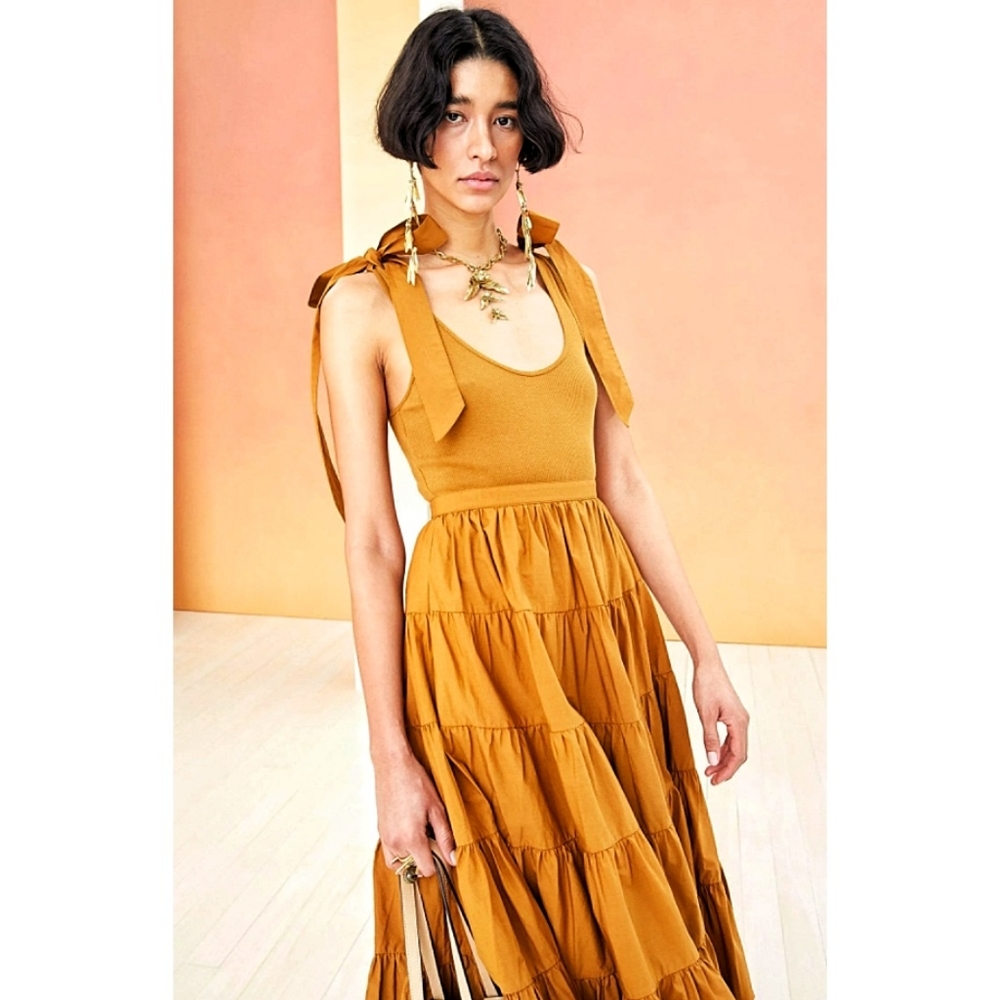 Ulla Johnson Hope Rib Knit Cotton Popplin Ruffle Tiered Maxi Dress Tapen… - Picture 6 of 16